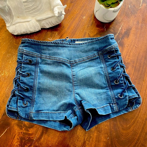 Free People Denim Flat Front Lace-Up Shorts